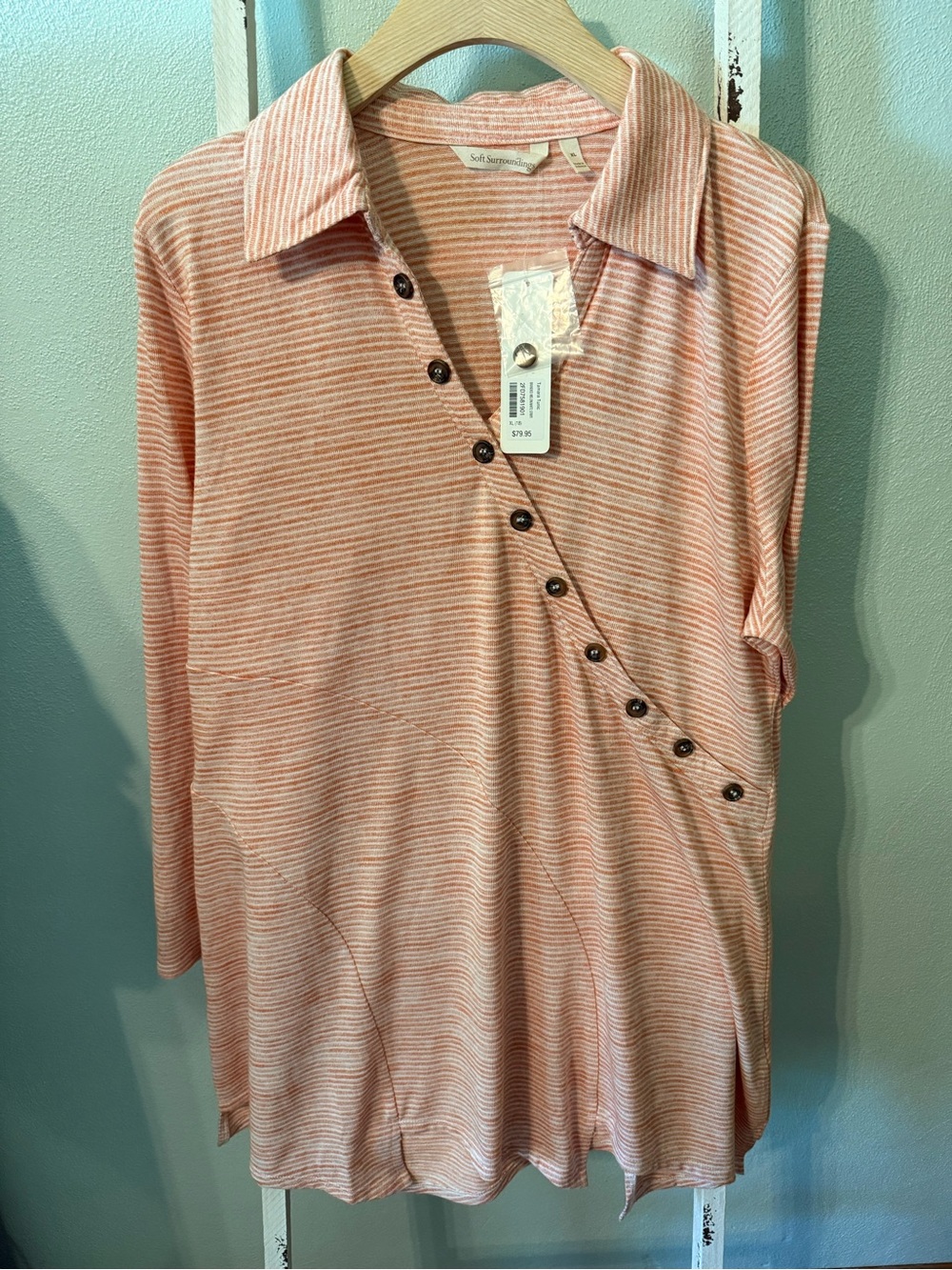 NWT Soft Surroundings Tamara Tunic Brandied Melon White Stripes Size XL Women